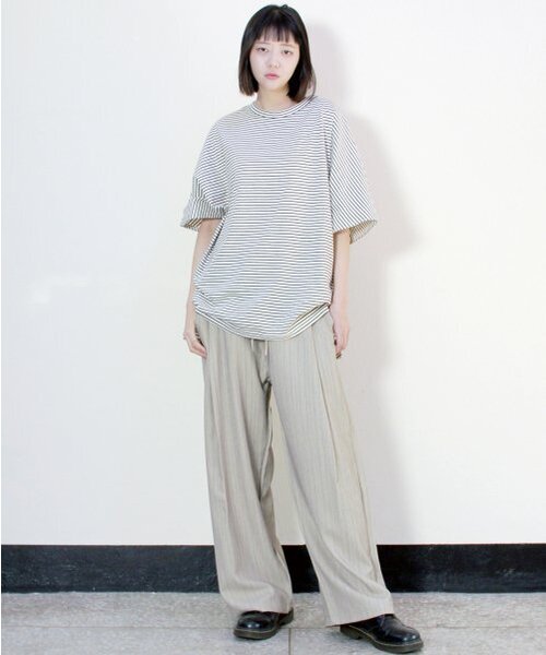 DEMARC（ドゥマーク）の「サイドワンタックストライプリアルワイドパンツベージュ（春、夏ver.）（その他パンツ・レディース・その他・MEDIUM/LARGE）」の8枚目の写真