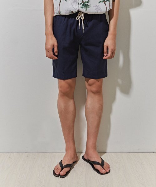 THE-ABON(エイボン)の「kiev linen half pants (navy)(その他パンツ・メンズ・ネイビー・SMALL)」の1枚目の写真