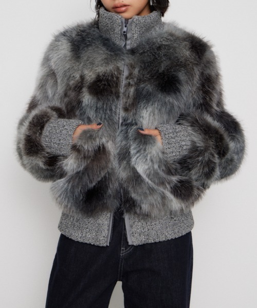 meeee訳あり nalm. mix far jacket グレー 完売品 MIX KNIT FAUX FUR ブルゾン（ブルゾン）｜LAGUA GEM（ラグアジェム