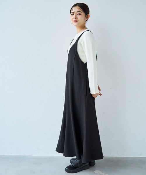 mil(ミル)の「前後2way マーメイド Vネック ジャンスカ ワンピース【585133】(ワンピース・レディース・ブラック/グレイッシュベージュ/ブラウン・FREE/XS/S)」の4枚目の写真