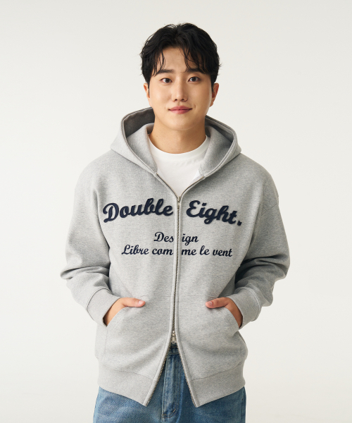 DOUBLE EIGHT(ダブルエイト)の「アプリケロゴフードジップアップ(グレー)(パーカー・メンズ・グレー・FREE)」の1枚目の写真