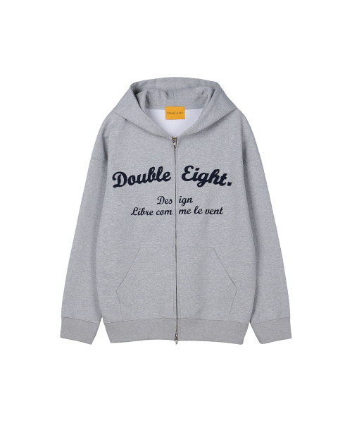 DOUBLE EIGHT(ダブルエイト)の「アプリケロゴフードジップアップ(グレー)(パーカー・メンズ・グレー・FREE)」の5枚目の写真