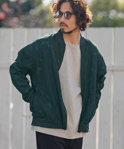 CAMBIO(カンビオ)の「mj11314- Leaf Sheer Lace Blouson シアーレースブルゾン(PF-261-007)(ブルゾン・メンズ・ブラック/グリーン・M/L)」の2枚目の写真