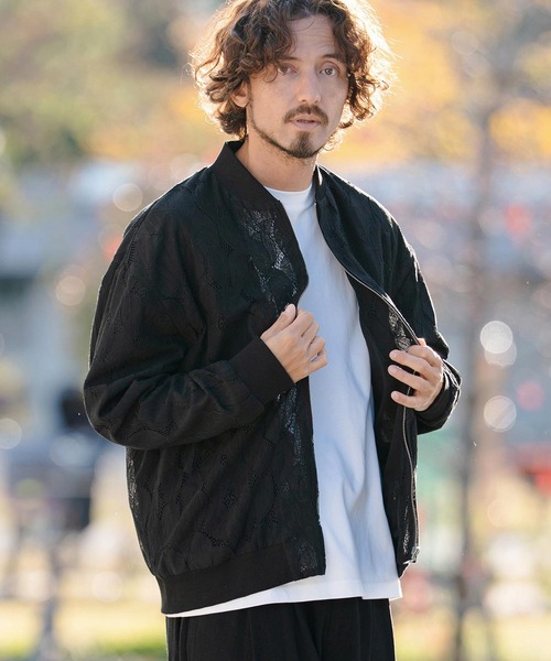 CAMBIO(カンビオ)の「mj11314- Leaf Sheer Lace Blouson シアーレースブルゾン(PF-261-007)(ブルゾン・メンズ・ブラック/グリーン・M/L)」の1枚目の写真