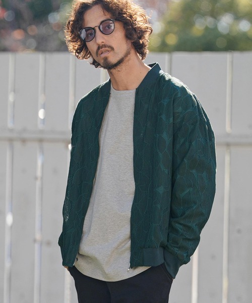 CAMBIO(カンビオ)の「mj11314- Leaf Sheer Lace Blouson シアーレースブルゾン(PF-261-007)(ブルゾン・メンズ・ブラック/グリーン・M/L)」の3枚目の写真