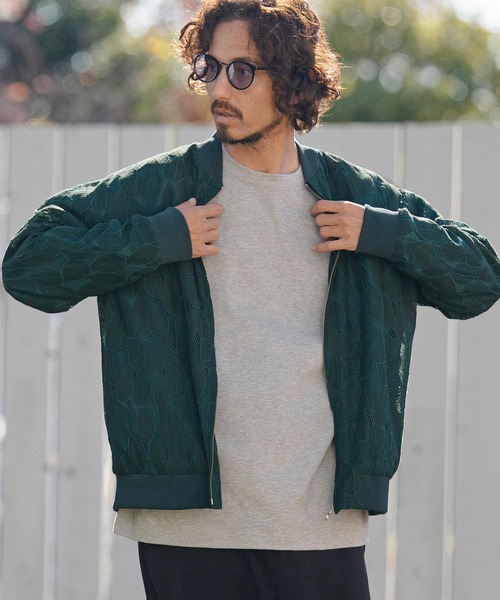 CAMBIO(カンビオ)の「mj11314- Leaf Sheer Lace Blouson シアーレースブルゾン(PF-261-007)(ブルゾン・メンズ・ブラック/グリーン・M/L)」の4枚目の写真
