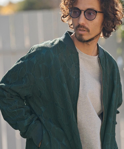 CAMBIO(カンビオ)の「mj11314- Leaf Sheer Lace Blouson シアーレースブルゾン(PF-261-007)(ブルゾン・メンズ・ブラック/グリーン・M/L)」の5枚目の写真