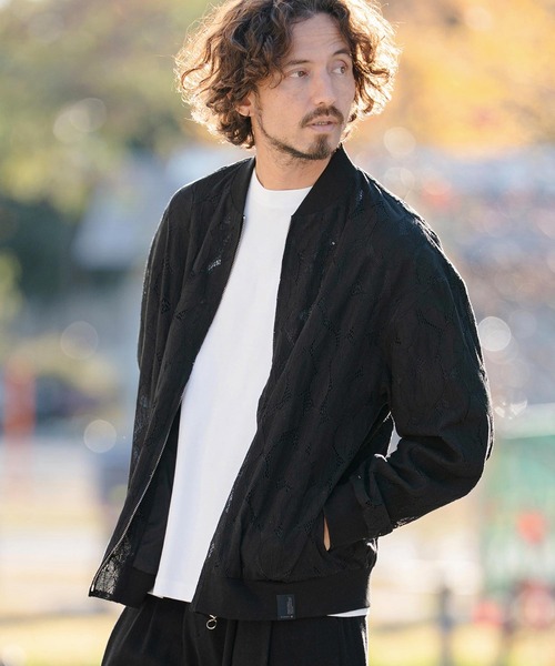CAMBIO(カンビオ)の「mj11314- Leaf Sheer Lace Blouson シアーレースブルゾン(PF-261-007)(ブルゾン・メンズ・ブラック/グリーン・M/L)」の9枚目の写真