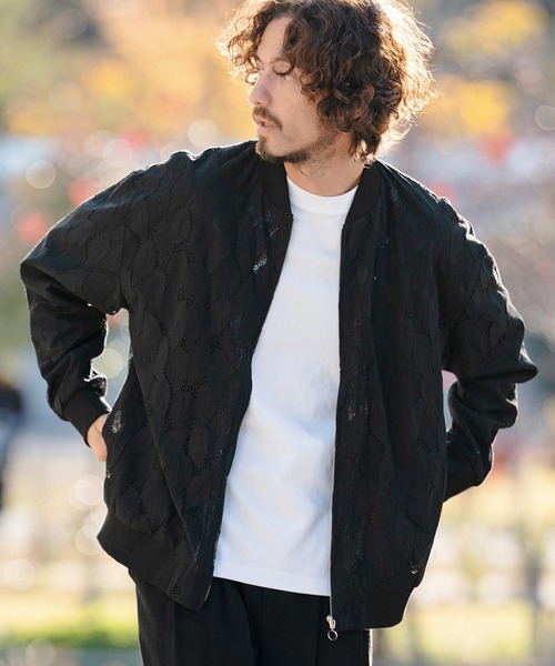 CAMBIO(カンビオ)の「mj11314- Leaf Sheer Lace Blouson シアーレースブルゾン(PF-261-007)(ブルゾン・メンズ・ブラック/グリーン・M/L)」の11枚目の写真