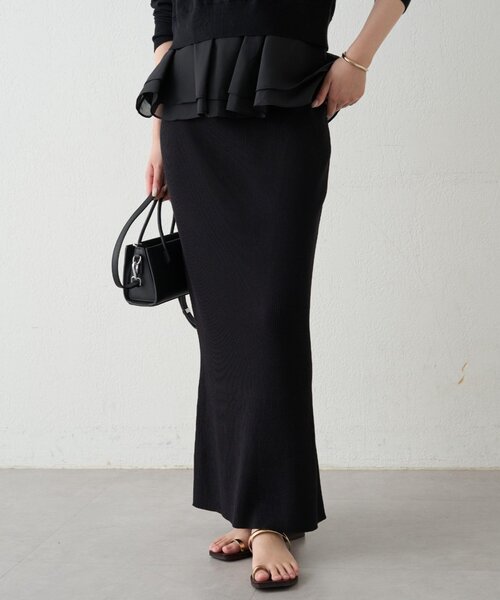 Drawer 16Gヘムスカラップフレアニットスカート　ブラック Drawer（ドゥロワー）の「Drawer 16Gヘムスカラップフレアニット