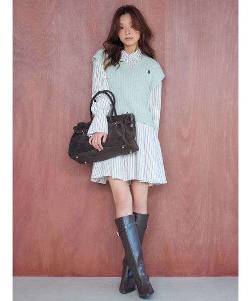 MERCURYDUO（マーキュリーデュオ）の「U.S. POLO ASSN.別注 ベストセットシャツミニワンピース（ワンピース・レディース・オフホワイト/チャコールグレー/ミント・SMALL/MEDIUM）」の6枚目の写真