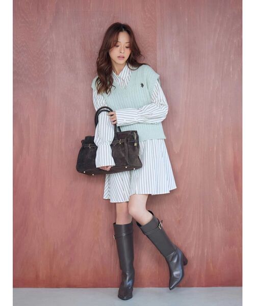 MERCURYDUO（マーキュリーデュオ）の「U.S. POLO ASSN.別注 ベストセットシャツミニワンピース（ワンピース・レディース・オフホワイト/チャコールグレー/ミント・SMALL/MEDIUM）」の7枚目の写真