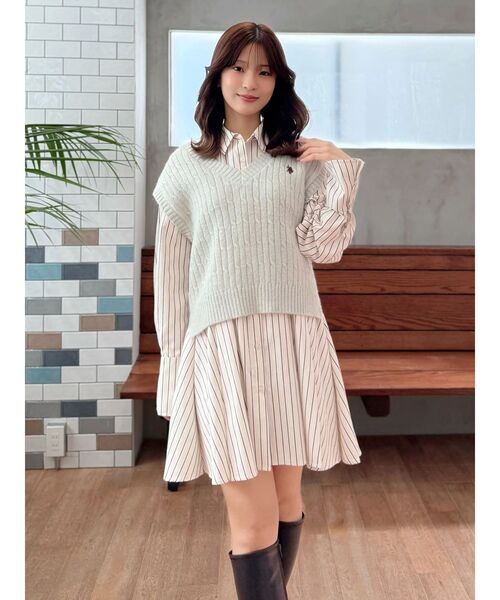 MERCURYDUO（マーキュリーデュオ）の「U.S. POLO ASSN.別注 ベストセットシャツミニワンピース（ワンピース・レディース・オフホワイト/チャコールグレー/ミント・SMALL/MEDIUM）」の13枚目の写真