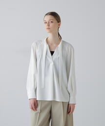 着用1回❤️23SS アドーア コットンナイロンダンプ ブラウス 白 定価4.2万 セール】 ◇コットンナイロンストレッチブラウス （シャツ・ブラウス
