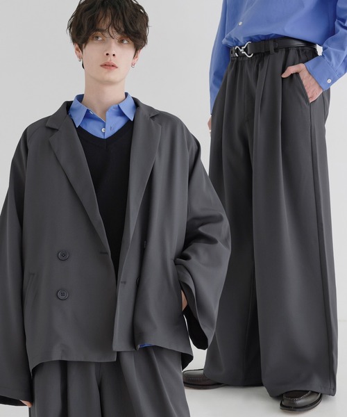 LILL（リル）の「【セットアップ 2点セット】ルーズシルエットダブルテーラードジャケット+ワイドイージースラックス（セットアップ・メンズ・ブラック/チャコールグレー/ライトグレー・S/M/L/XL）」の2枚目の写真