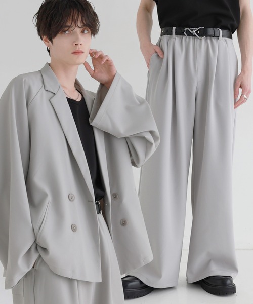 LILL（リル）の「【セットアップ 2点セット】ルーズシルエットダブルテーラードジャケット+ワイドイージースラックス（セットアップ・メンズ・ブラック/チャコールグレー/ライトグレー・S/M/L/XL）」の3枚目の写真