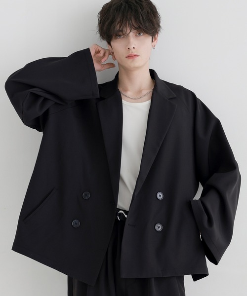 LILL（リル）の「【セットアップ 2点セット】ルーズシルエットダブルテーラードジャケット+ワイドイージースラックス（セットアップ・メンズ・ブラック/チャコールグレー/ライトグレー・S/M/L/XL）」の8枚目の写真