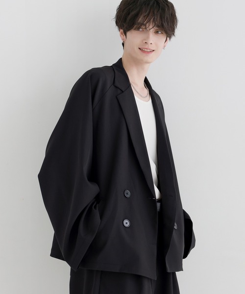 LILL（リル）の「【セットアップ 2点セット】ルーズシルエットダブルテーラードジャケット+ワイドイージースラックス（セットアップ・メンズ・ブラック/チャコールグレー/ライトグレー・S/M/L/XL）」の11枚目の写真