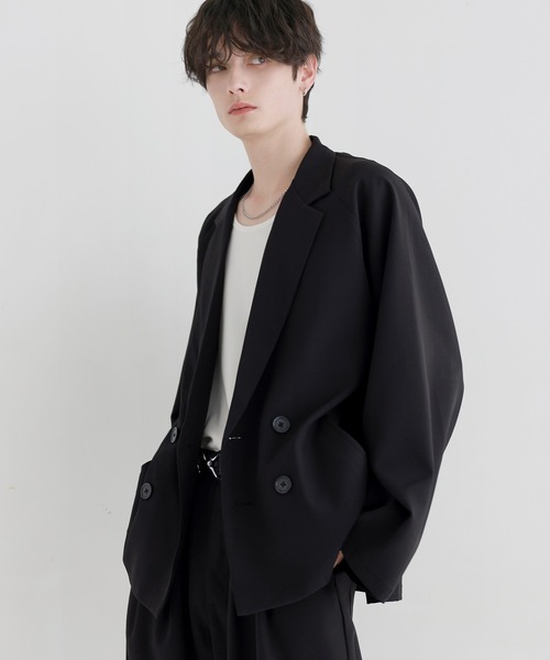 LILL（リル）の「【セットアップ 2点セット】ルーズシルエットダブルテーラードジャケット+ワイドイージースラックス（セットアップ・メンズ・ブラック/チャコールグレー/ライトグレー・S/M/L/XL）」の12枚目の写真