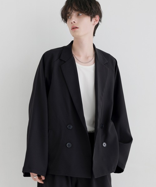 LILL（リル）の「【セットアップ 2点セット】ルーズシルエットダブルテーラードジャケット+ワイドイージースラックス（セットアップ・メンズ・ブラック/チャコールグレー/ライトグレー・S/M/L/XL）」の13枚目の写真