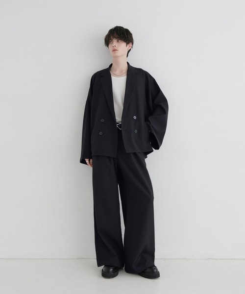 LILL（リル）の「【セットアップ 2点セット】ルーズシルエットダブルテーラードジャケット+ワイドイージースラックス（セットアップ・メンズ・ブラック/チャコールグレー/ライトグレー・S/M/L/XL）」の4枚目の写真