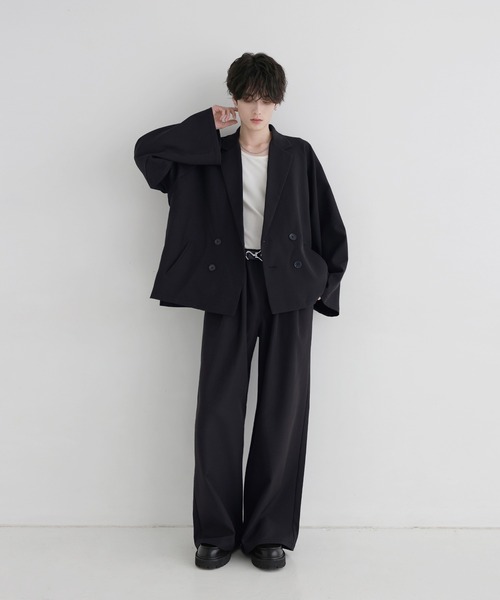 LILL（リル）の「【セットアップ 2点セット】ルーズシルエットダブルテーラードジャケット+ワイドイージースラックス（セットアップ・メンズ・ブラック/チャコールグレー/ライトグレー・S/M/L/XL）」の5枚目の写真