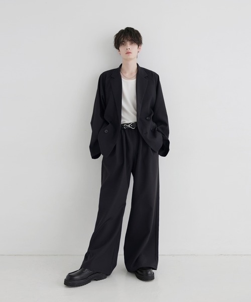 LILL（リル）の「【セットアップ 2点セット】ルーズシルエットダブルテーラードジャケット+ワイドイージースラックス（セットアップ・メンズ・ブラック/チャコールグレー/ライトグレー・S/M/L/XL）」の6枚目の写真