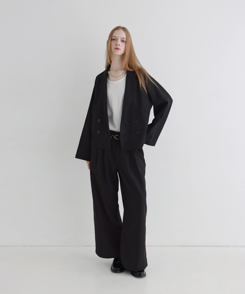 LILL（リル）の「【セットアップ 2点セット】ルーズシルエットダブルテーラードジャケット+ワイドイージースラックス（セットアップ・メンズ・ブラック/チャコールグレー/ライトグレー・S/M/L/XL）」の19枚目の写真