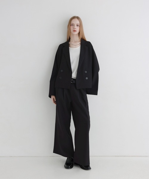 LILL（リル）の「【セットアップ 2点セット】ルーズシルエットダブルテーラードジャケット+ワイドイージースラックス（セットアップ・メンズ・ブラック/チャコールグレー/ライトグレー・S/M/L/XL）」の20枚目の写真