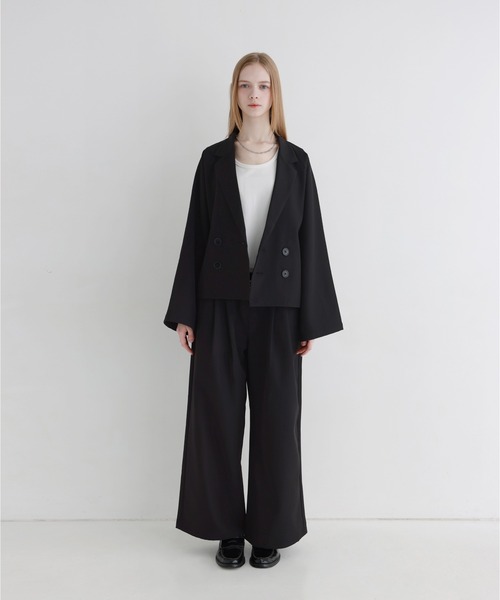 LILL（リル）の「【セットアップ 2点セット】ルーズシルエットダブルテーラードジャケット+ワイドイージースラックス（セットアップ・メンズ・ブラック/チャコールグレー/ライトグレー・S/M/L/XL）」の21枚目の写真