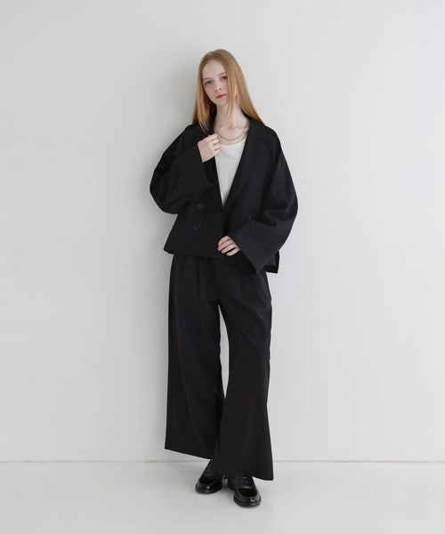 LILL（リル）の「【セットアップ 2点セット】ルーズシルエットダブルテーラードジャケット+ワイドイージースラックス（セットアップ・メンズ・ブラック/チャコールグレー/ライトグレー・S/M/L/XL）」の22枚目の写真