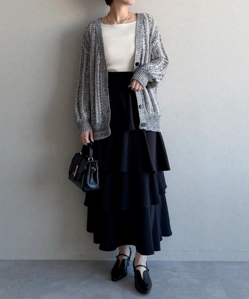 mysty woman（ミスティウーマン）の「アシメティアードスカート3 644129（スカート・レディース・ブラック/アイボリー・FREE）」の18枚目の写真