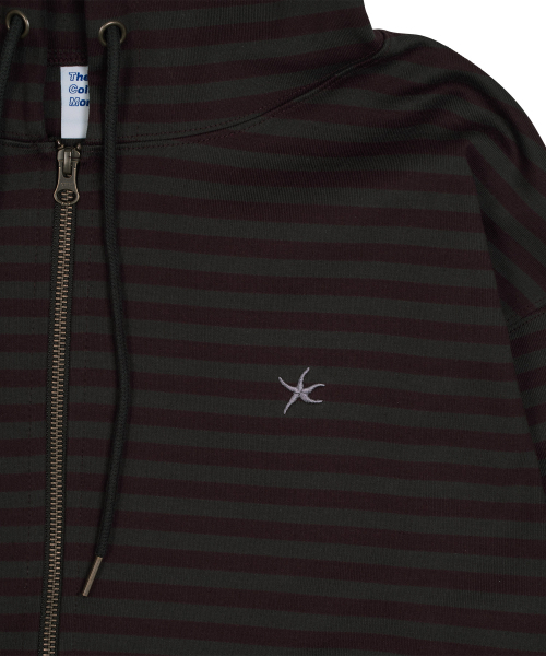 THECOLDESTMOMENT(ザコールデストモーメント)の「TCM stripe hooded zip-up (charcoal/burgundy)(パーカー・レディース・その他・M/L/S)」の3枚目の写真