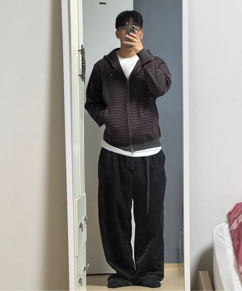 THECOLDESTMOMENT(ザコールデストモーメント)の「TCM stripe hooded zip-up (charcoal/burgundy)(パーカー・レディース・その他・M/L/S)」の5枚目の写真