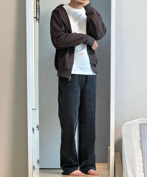 THECOLDESTMOMENT(ザコールデストモーメント)の「TCM stripe hooded zip-up (charcoal/burgundy)(パーカー・レディース・その他・M/L/S)」の6枚目の写真