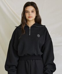 ハイネックハーフジップスウェットシャツ(ブラック)