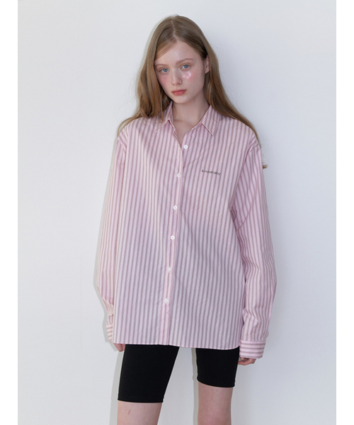 KINDABABY(カインダベイビー)の「classic logo stripe shirts - pink(シャツ/ブラウス・レディース・ピンク・FREE)」の1枚目の写真