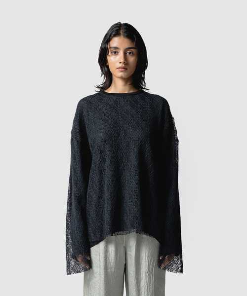 muller of yoshiokubo(ミュラーオブヨシオクボ)の「muller of yoshiokubo ミュラーオブヨシオクボ / SPIDERWEB REVERSIBLE TOP スパイダーウェブリバーシブルトップス / MLS26217(Tシャツ/カットソー・レディース・ブラック/ベージュ/ホワイト・FREE)」の2枚目の写真