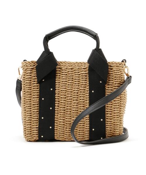 NATURAL BEAUTY BASIC（ナチュラルビューティーベーシック）の「◇メタルドットペーパーバスケットバッグ（かごバッグ・レディース・ブラック/ブラウン系その他・ﾌﾘ-）」の3枚目の写真