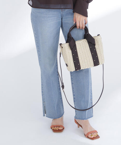 NATURAL BEAUTY BASIC（ナチュラルビューティーベーシック）の「◇メタルドットペーパーバスケットバッグ（かごバッグ・レディース・ブラック/ブラウン系その他・ﾌﾘ-）」の2枚目の写真