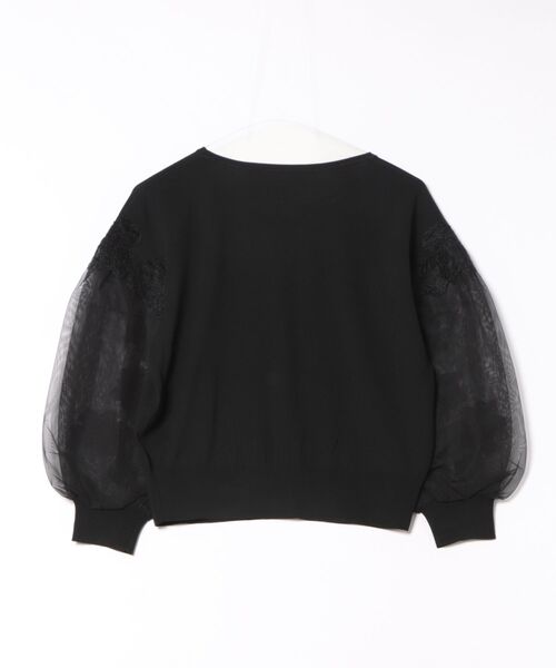 STRAWBERRY-FIELDS（ストロベリーフィールズ）の「サラフィール_チュール*フラワーレーススリーブニット（ニット/セーター・レディース・ブラック/オフホワイト・2）」の4枚目の写真