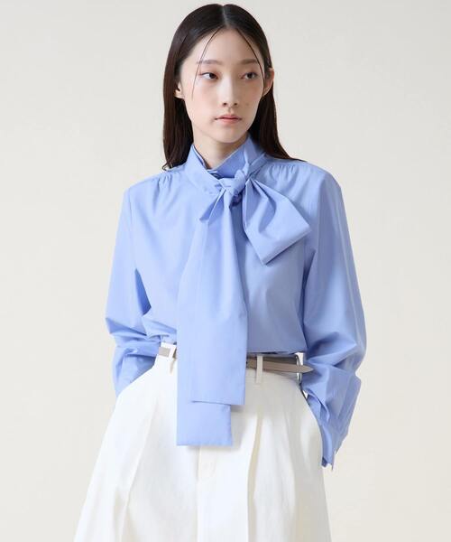 Tiara（ティアラ）の「ボウタイハイネックボタンブラウス（シャツ/ブラウス・レディース・サックスブルー/ホワイト/ホワイト×ネイビー・FREE）」の3枚目の写真