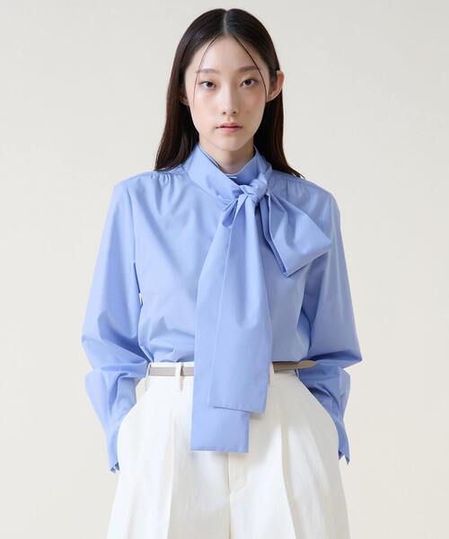 Tiara（ティアラ）の「ボウタイハイネックボタンブラウス（シャツ/ブラウス・レディース・サックスブルー/ホワイト/ホワイト×ネイビー・FREE）」の4枚目の写真