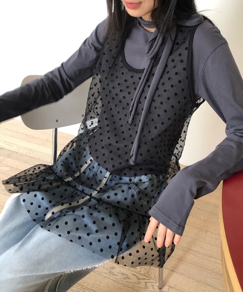 lulufa(ルルファ)の「ドットチュールフリルミニワンピース(ワンピース・レディース・ホワイト/ブラック・FREE)」の5枚目の写真
