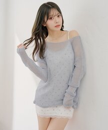 Wジップニット+チュールキャミワンピースSET（ワンピース）｜Chico