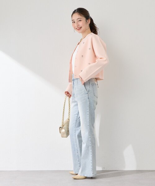 La boutique BonBon（ラブティックボンボン）の「【今すぐお届け！・お上品見え】ビジュー刺繍スポンディッシュジャケットカーディガン（ニット/セーター・レディース・ピンク/ライトグレー/ホワイト・FREE）」の10枚目の写真