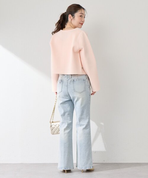 La boutique BonBon（ラブティックボンボン）の「【今すぐお届け！・お上品見え】ビジュー刺繍スポンディッシュジャケットカーディガン（ニット/セーター・レディース・ピンク/ライトグレー/ホワイト・FREE）」の12枚目の写真