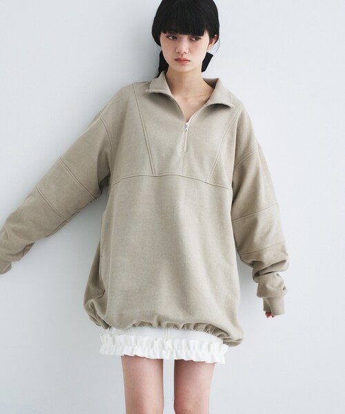 CODE A(コードエー)の「half zip sweat mini dress(スウェット・レディース・チャコールグレー/ベージュ・00)」の2枚目の写真