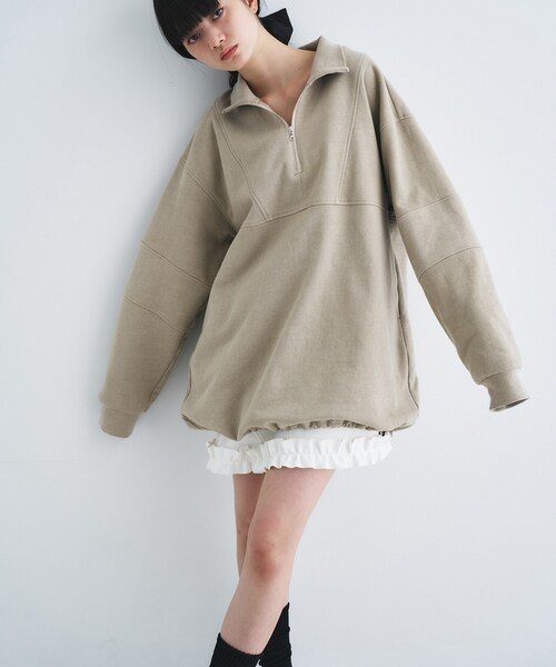 CODE A(コードエー)の「half zip sweat mini dress(スウェット・レディース・チャコールグレー/ベージュ・00)」の3枚目の写真