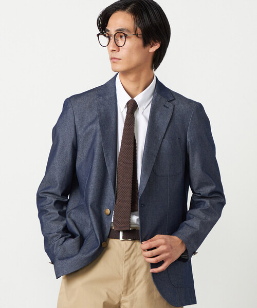 COMME CA ISM(コムサイズム)の「デニムライクシャンブレー ブレザージャケット(テーラードジャケット・メンズ・ネイビー・LARGE/MEDIUM/SMALL)」の1枚目の写真
